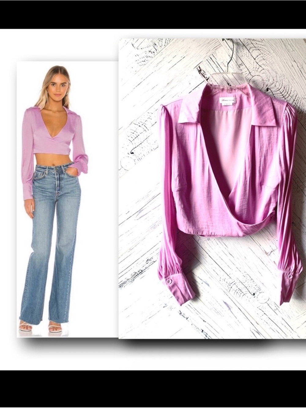 Lovers + Friends Pink Surplice Long-Sleeve Blouse
